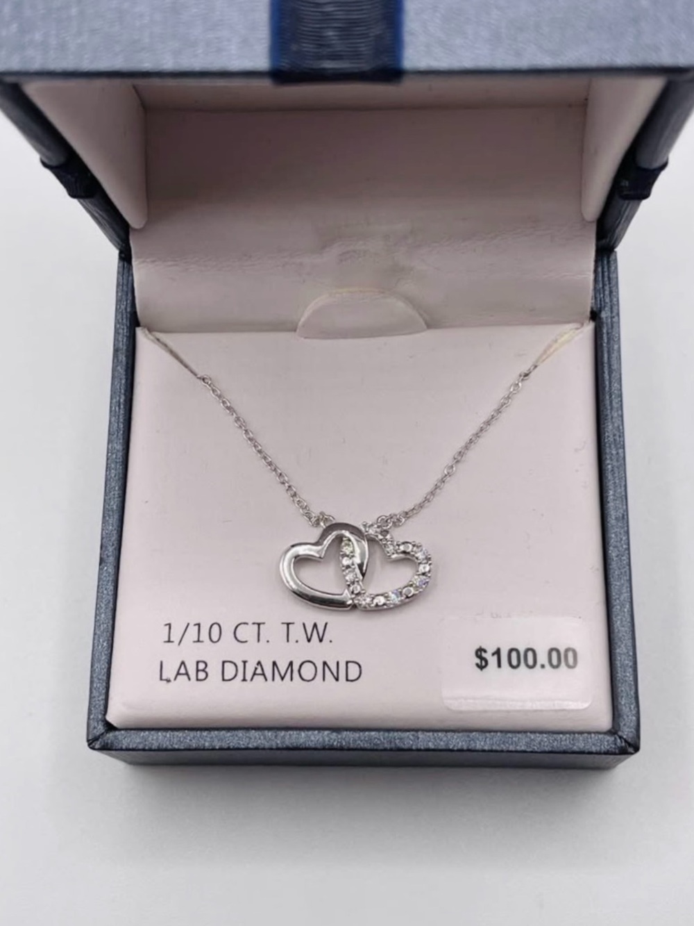 Interlocking Heart Lab Diamond Silver Pendant Necklace